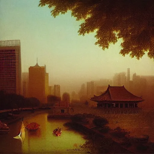 Image similar to “Hudson river school romantic painting of Modern beijing”