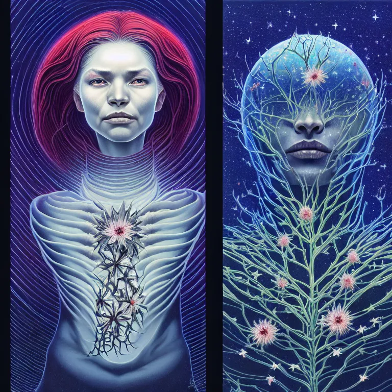 Image similar to stars of spirit, by peter rohrabacher annatto finnstark : flowers of purity, future heaven plants by leiko ikemura, and ilya kuvshinov | sparkling atom fractules of skulls and mechs deep under the spine cords, by alex grey and hr giger