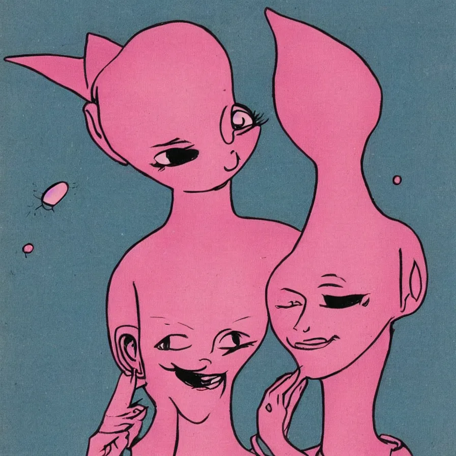 Prompt: beautiful pink little alien girl, profile picture, vintage cartoon