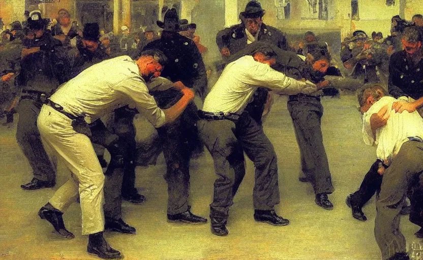 Image similar to high quality high detail painting by ilya repin, fbi arresting a man, hd