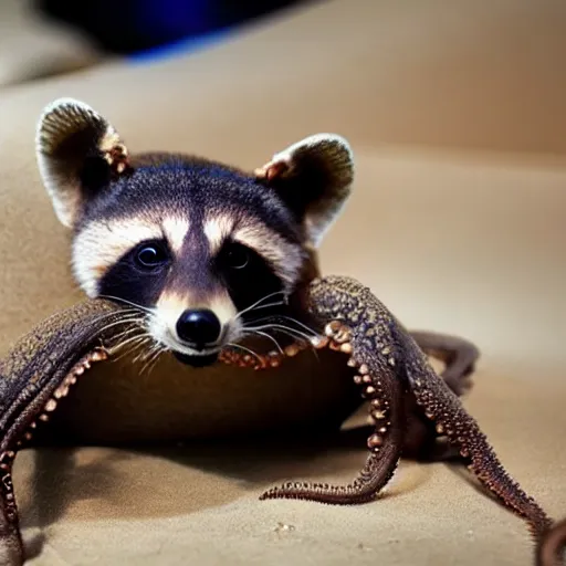 Image similar to photo of an octopus that looks like a raccoon