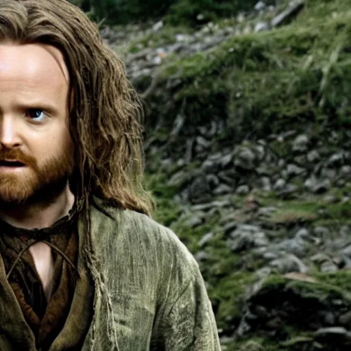 Image similar to Aaron Paul as a hobbit, still from Lord of the Rings