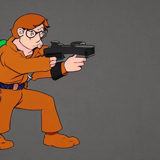 Prompt: Scooby Doo holding a gun, anime, trending on artstation, highly detailed, 8k, beautiful, dynamic lighting, realistic fur