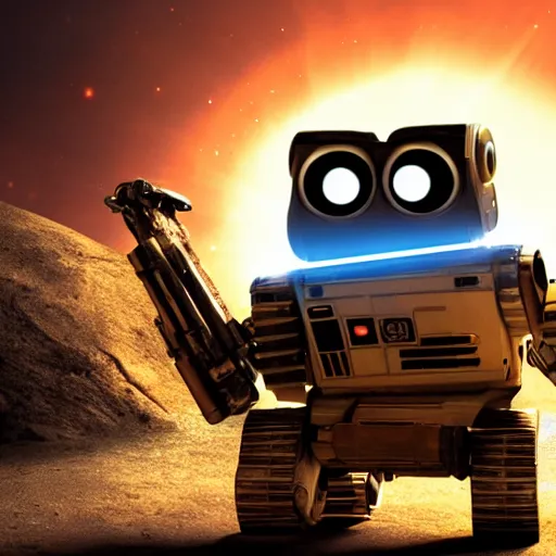 Image similar to photograph of wall - e wielding a lightsaber, hd