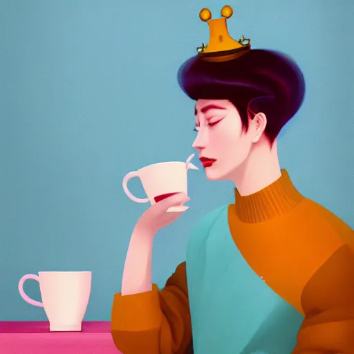 Image similar to a king drinking a cup of tea by hsaio ron cheng, trending on artstation, 8 k, highly detailed, digital painting