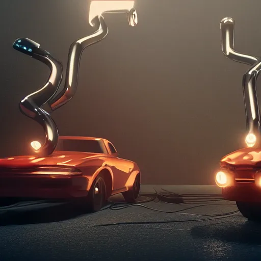 Image similar to mechanical greek hydra with cars as heads, cinematic, diffuse light, rendered in povray