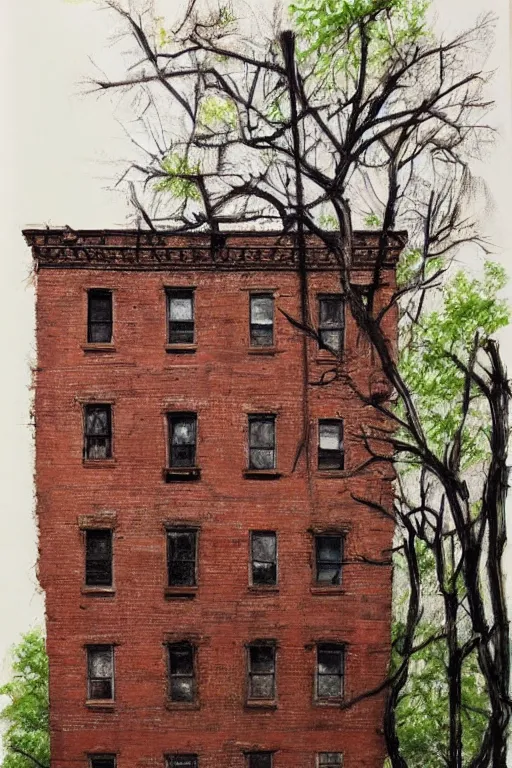 Image similar to (((((a ramshackle Manhattan brick brownstone deep in the forest))))) by Xu Zheng!!!!!!!!!!!!!!!!!!!!!!!!!!!