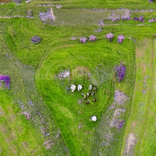 Image similar to a beautiful meadow in the middle of the coal district, aerial view,