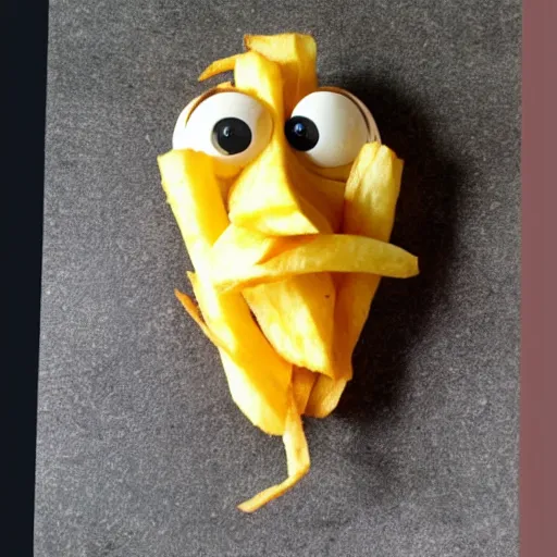 Image similar to [ a french fry chip ] shaped like stephen fry as a pixar character hybrid intercross mix