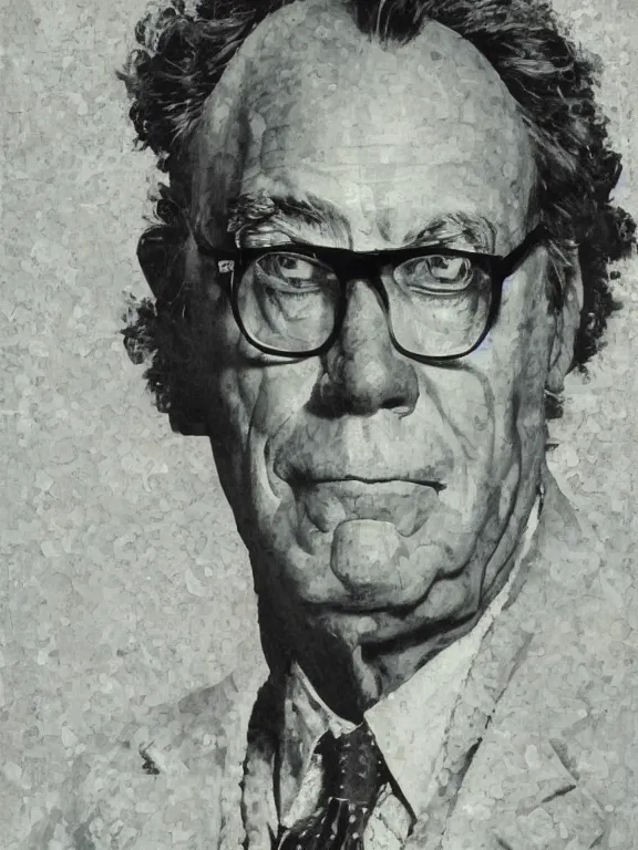 Image similar to portrait of isaac asimov, in a style blend of norman rockwell and frederick remington and mort kunstler, oil painting, volumetric lighting, intricate details