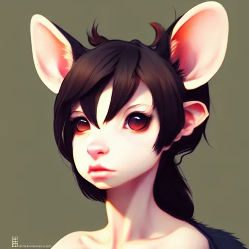 Image similar to character design portrait of an anthropomorphic furry rat girl with rat ears and a tail, 4 k, concept art, by wlop, ilya kuvshinov, artgerm, krenz cushart, pixiv.