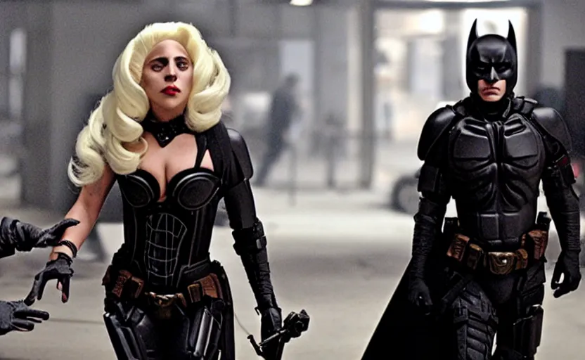 Image similar to movie still of lady gaga in the dark knight 2008