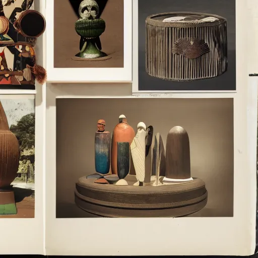 Image similar to A three color offset photography of objects on display, anthropology of wonder, exotic artifacts, bauhaus, colonial expedition, catalog exhibition, 60s style