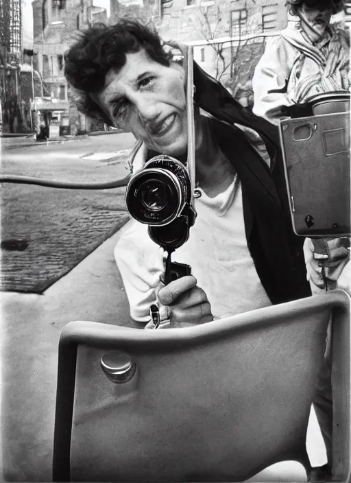 Prompt: street photography selfie with a camera by vivian maier. professional photography.