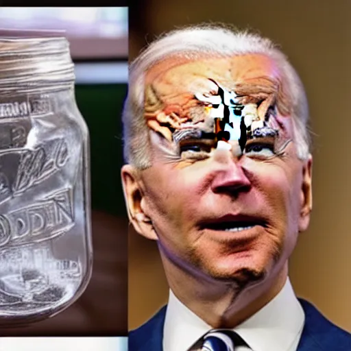 Image similar to Joe Biden trapped in giant mason jar