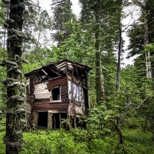 Image similar to a dilapidated house in the wilderness