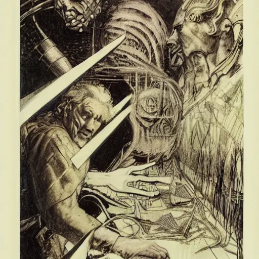 Image similar to dream weaver, Alan Lee, jack Kirby, DaVinci