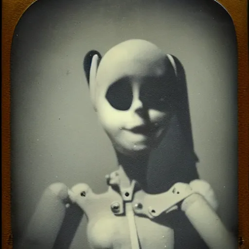 Image similar to female, creepy marionette puppet, horrific, unnerving, clockwork horror, pediophobia, lost photograph, dark, forgotten, final photo found before disaster, polaroid,