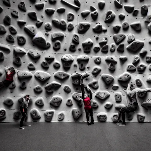 Image similar to bouldering wall made of human faces, photo, iso, mm, octane,