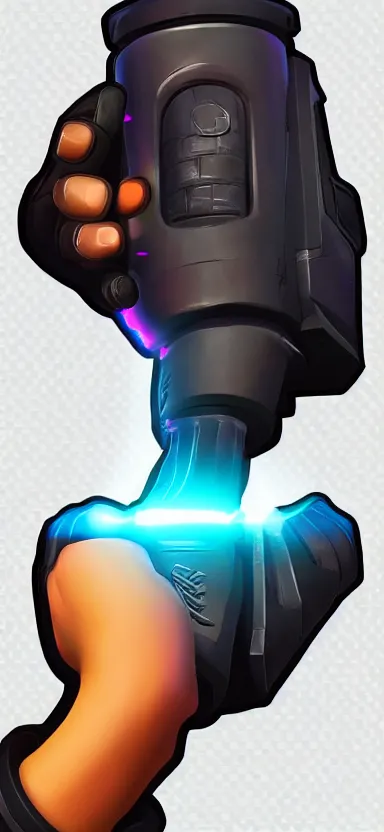 Image similar to “ hand in glove holding laser gun from the side, cinematic, digital art, fortnite style, award winning ”