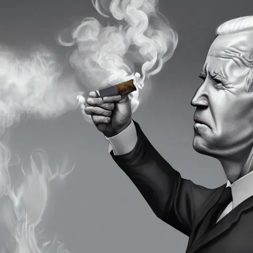 Prompt: joe biden smoking a giant joint, smoke, amazing detail, realistic digital art, artstation