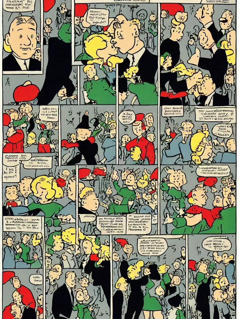 Prompt: Tin Tin original page by Hergé: Tin Tin gets married