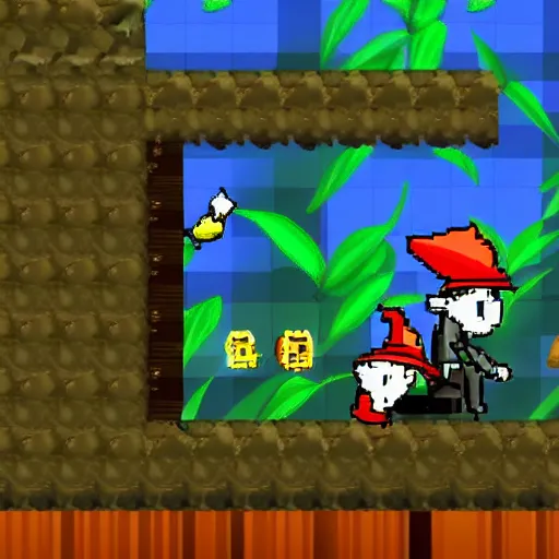 Prompt: Screenshot of a game boy advance platforming game featuring a witch