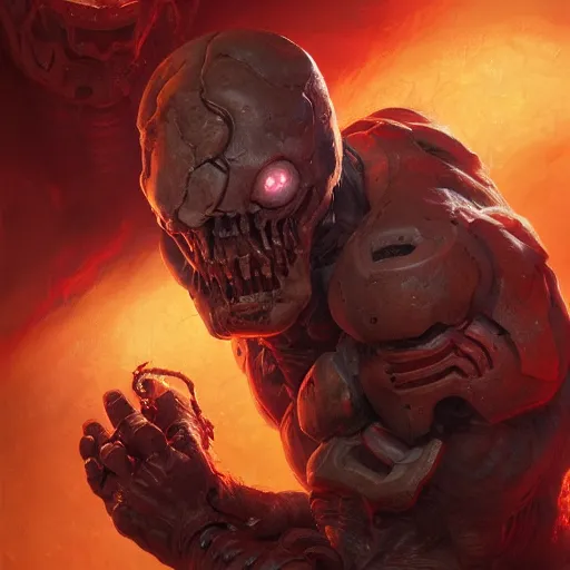 Image similar to doom eternal, mutant, tubes fused with the body, front view, painted by stanley lau, painted by greg rutkowski, painted by stanley, artgerm, masterpiece, digital art, trending on arts