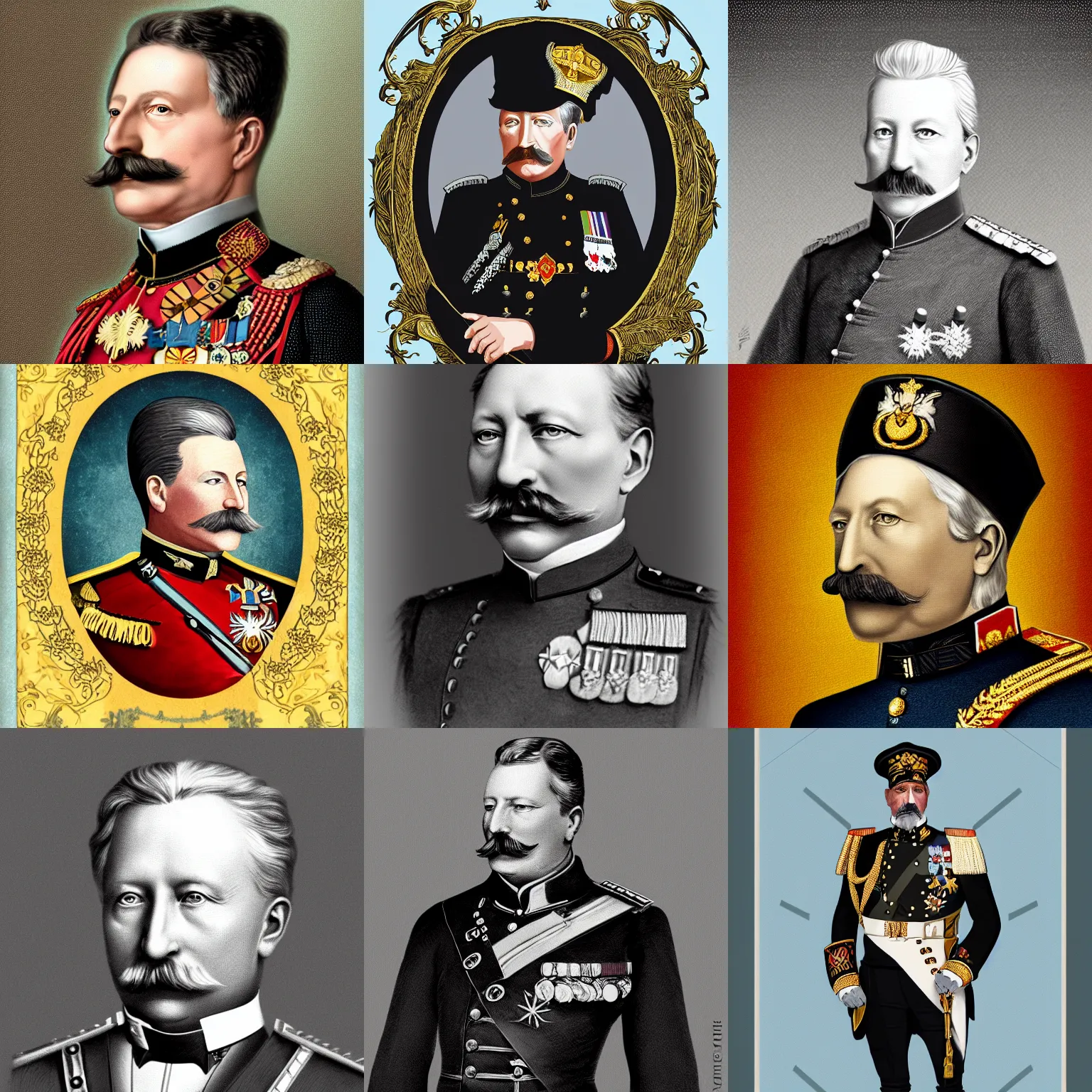 Prompt: An illustration of The Emperor Wilhelm II of Germany, German Emperor, illustration by Sam Kalda, digital art