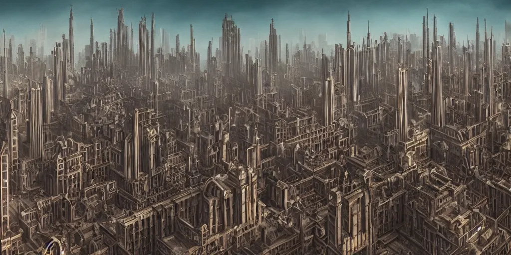 Prompt: detailed matte painting of a city made of pipe organ parts, metropolis film style, trending on artstation