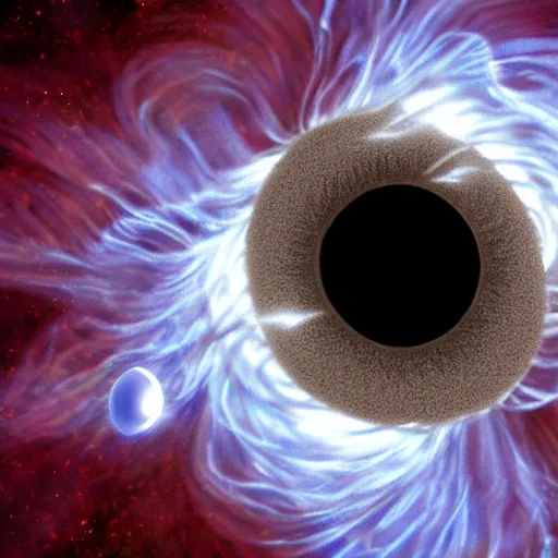 Prompt: neutron star exploding in a dramatic realistic manner near a black hole