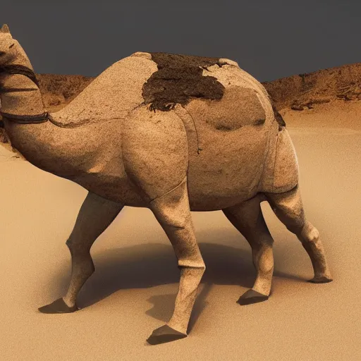 Image similar to camel sculpture made of opal, octane render , HDR