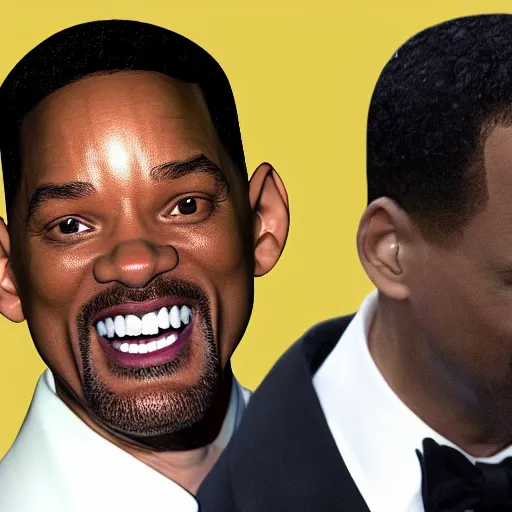 Prompt: 3 d printed will smith smacking chris rock