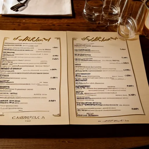 Prompt: the menu of a Michelin star italian restaurant named Carrello