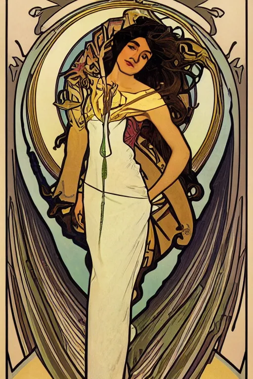 Prompt: Alexandria Ocasio-Cortez art nouveau Alphonse Mucha