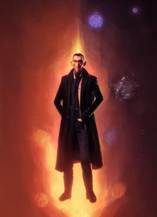 Prompt: portrait of the ninth doctor from doctor who, intricate, elegant, glowing lights, highly detailed, digital painting, artstation, concept art, smooth, sharp focus, illustration, art by wlop, mars ravelo and greg rutkowski