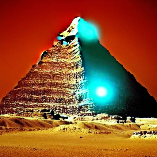 Image similar to alien spaceship rising out of egyptian pyramid