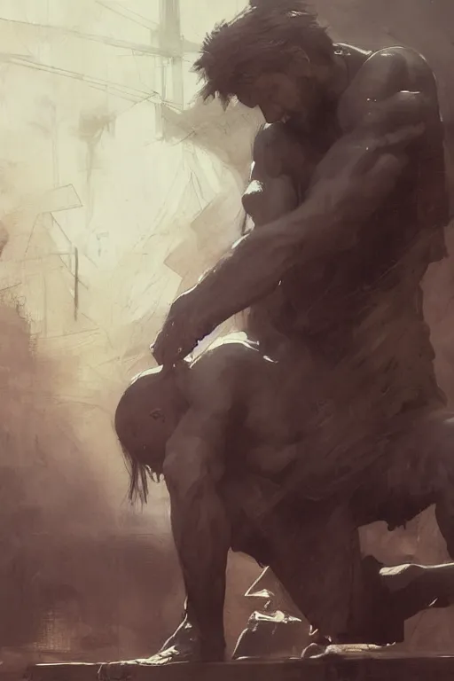 Image similar to man kneeling at the foot of a wooden cross, dramatic lighting art by Yoji Shinkawa by Richard Schmid by greg rutkowski by Sandra Chevrier by Jeremy Lipking cinematic dramatic, by frank miller, illustration by Ruan Jia and Mandy Jurgens and William-Adolphe Bouguereau, Artgerm, 4k, digital art, surreal, space dandy style, highly detailed, godsend, artstation, digital painting, concept art, smooth, sharp focus, illustration by Ruan Jia and Mandy Jurgens and William-Adolphe Bouguereau, Artgerm