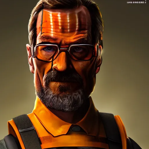 Prompt: Bryan Cranston dressed up as Gordon Freeman for Half Life Movie film still, 4k resolution, 8k resolution, HD Quality, highly detailed, very detailed, detailed, studio quality lighting, digital art, trending on artstation, Dramatic, Dramatic Lighting, Dramatic Angle, Epic, film still