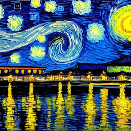 Prompt: Van Gogh Style Seoul Night View