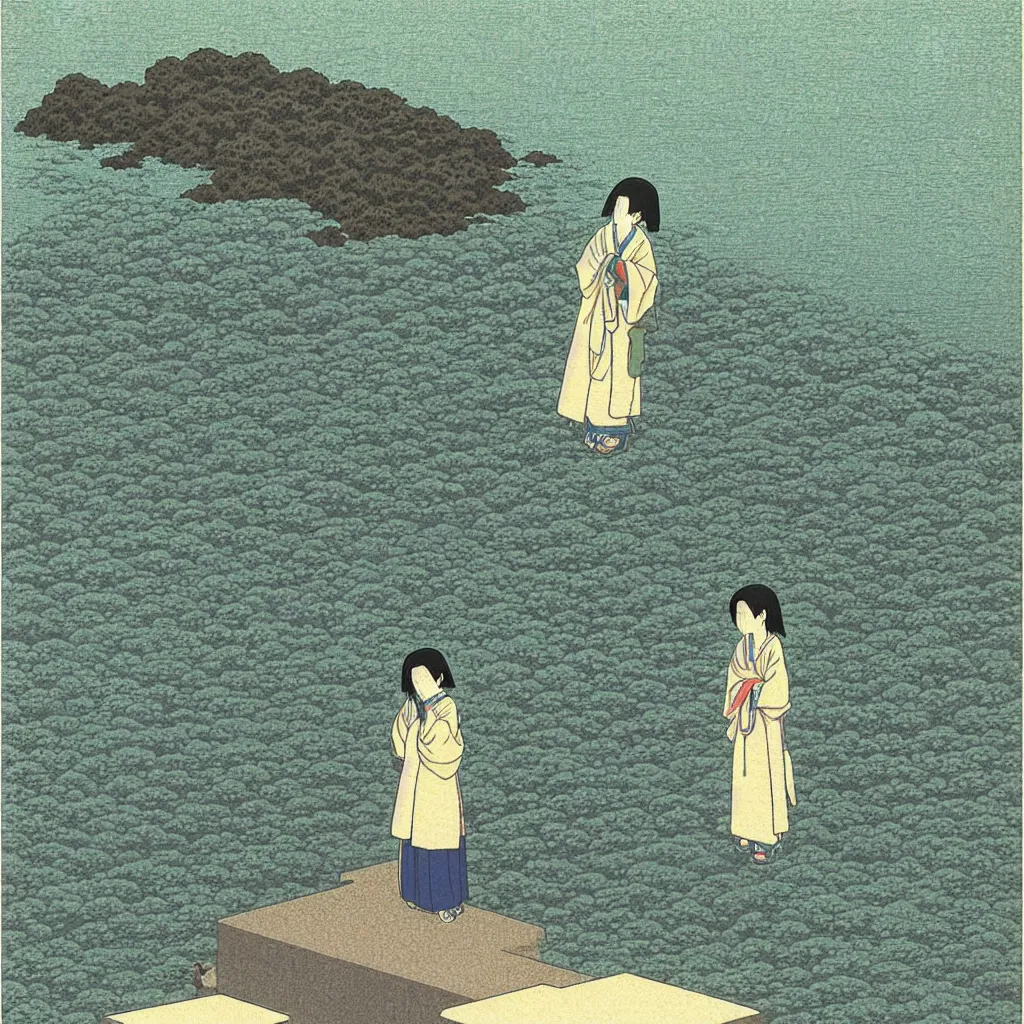 Prompt: a lonely girl by kawase hasui.