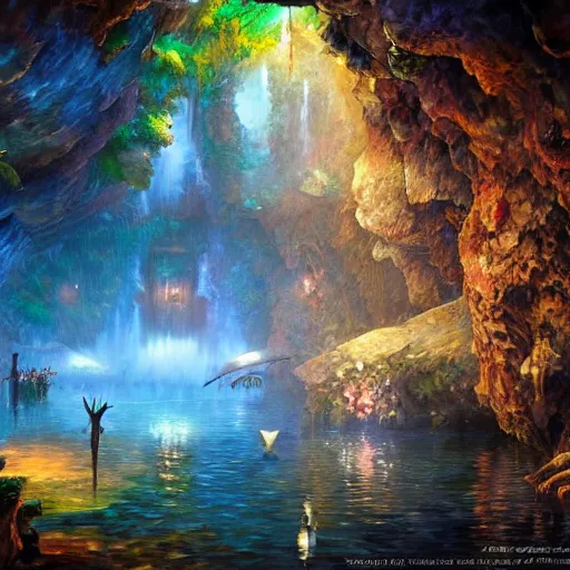 Image similar to underground lake cryengine render by android jones, james christensen, rob gonsalves, leonid afremov and tim white