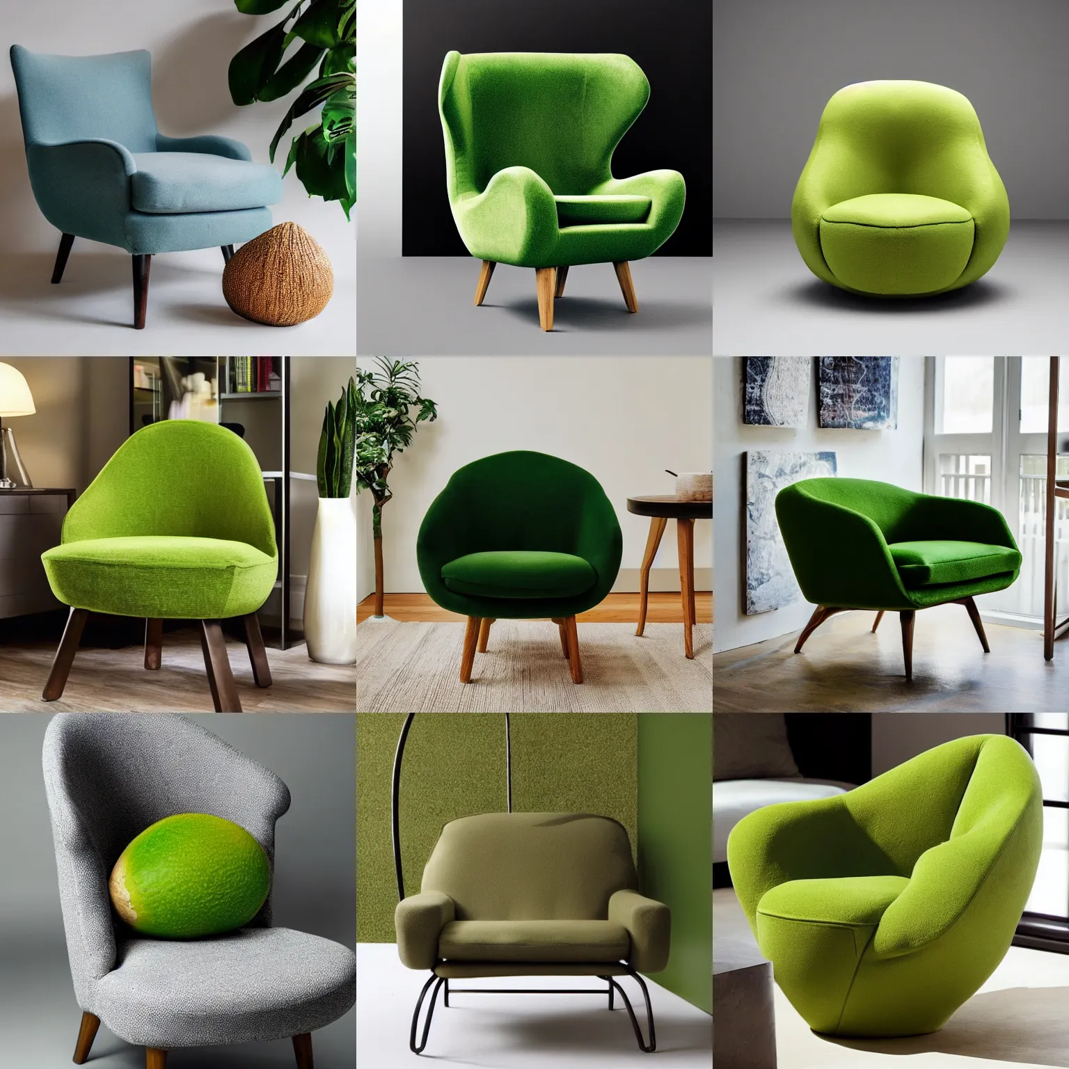 Image similar to an armchair in the shape of an avocado