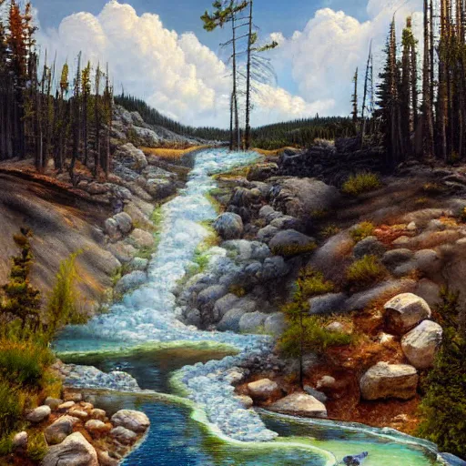Image similar to dragon emerging from a hotspring at yellowstone national park, highly detailed oil painting