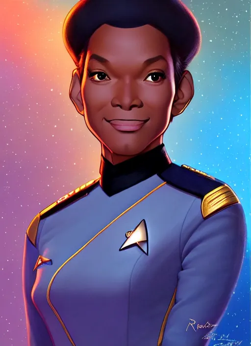 Image similar to cute star trek officer nat king cole, natural lighting, path traced, highly detailed, high quality, digital painting, by don bluth and ross tran and studio ghibli and alphonse mucha, artgerm