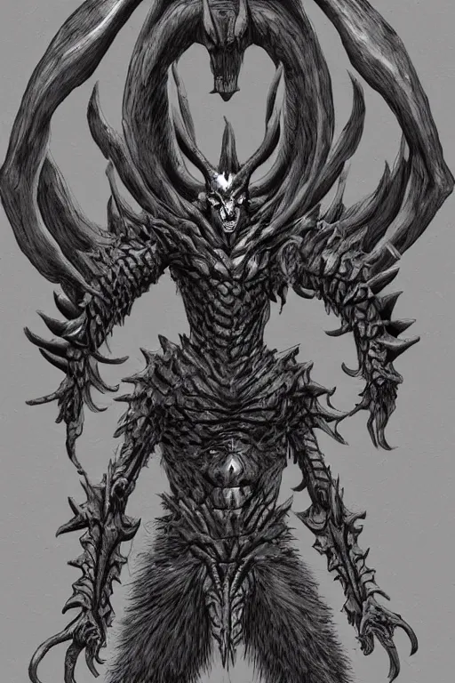 Image similar to humanoid figure monster with horns, highly detailed, digital art, sharp focus, trending on art station, kentaro miura manga art style