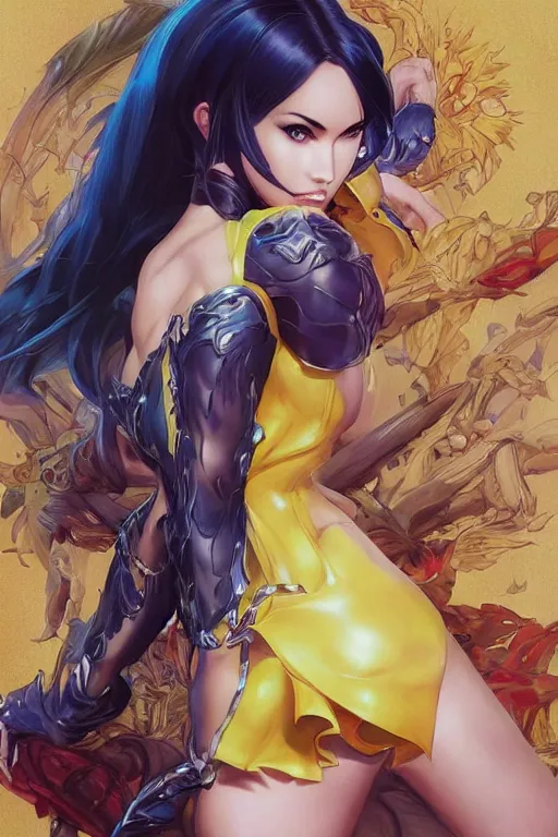 Image similar to Megan Fox using a yellow summer dress in a blade and soul spinoff artbook rendered by the artist Taran Fiddler, Joe Madureira, Nadezhda Tikhomirova, Jiyun Chae, Lê Long, trending on Artstation by Hyung Tae Kim, artbook, Stanley Artgerm Lau, WLOP, Rossdraws , James Gurney