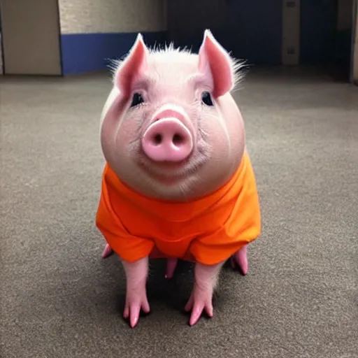 Image similar to cute pig wearing orange inmate clothes