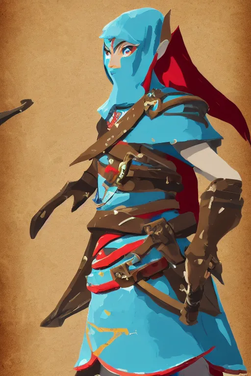 Image similar to an in game portrait of sidon from the legend of zelda breath of the wild, breath of the wild art style.