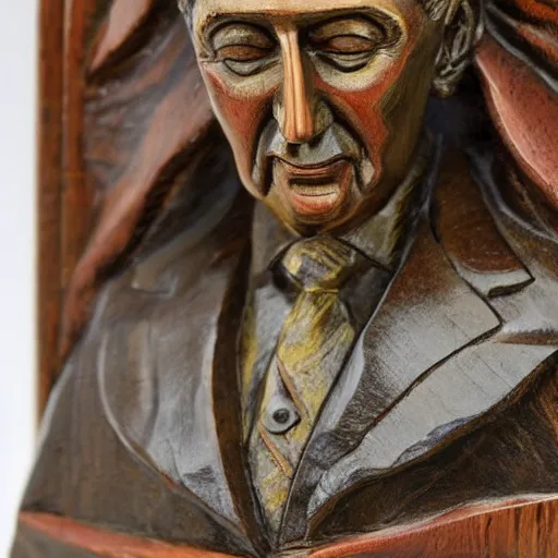 Prompt: andrej babis epic wooden statue painted in style of josef lada, high detail